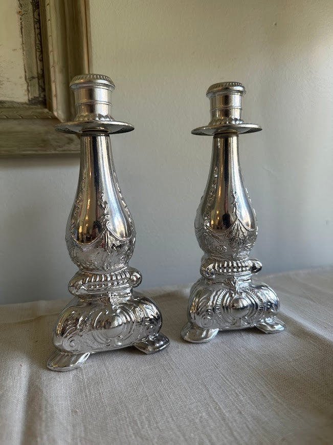 vintage silver Avon candlestick cologne decanter bottles - Image 1