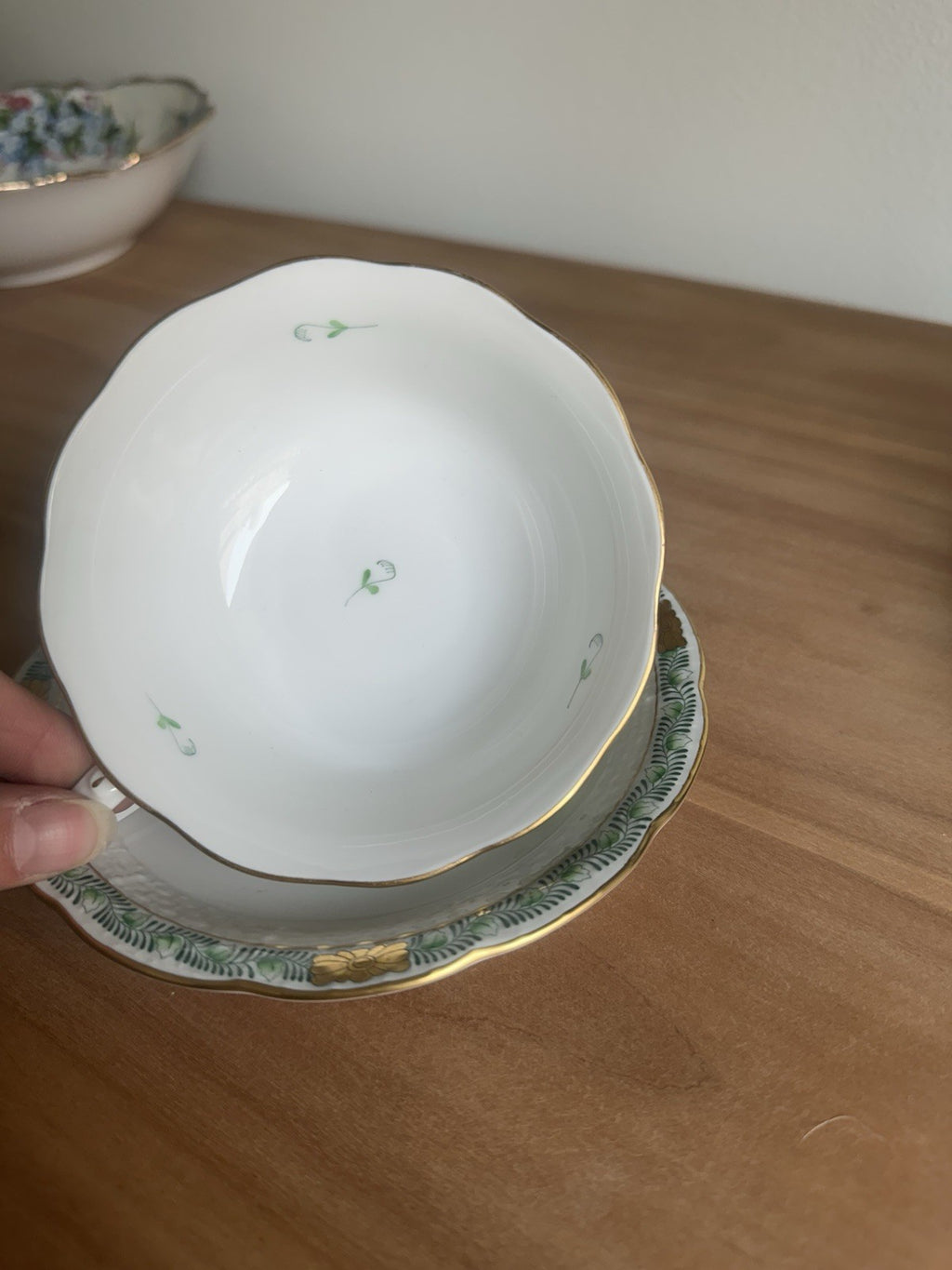Vintage Herend Hungary Indian Basket Hand-Painted Teacup & Saucer Set - Image 10