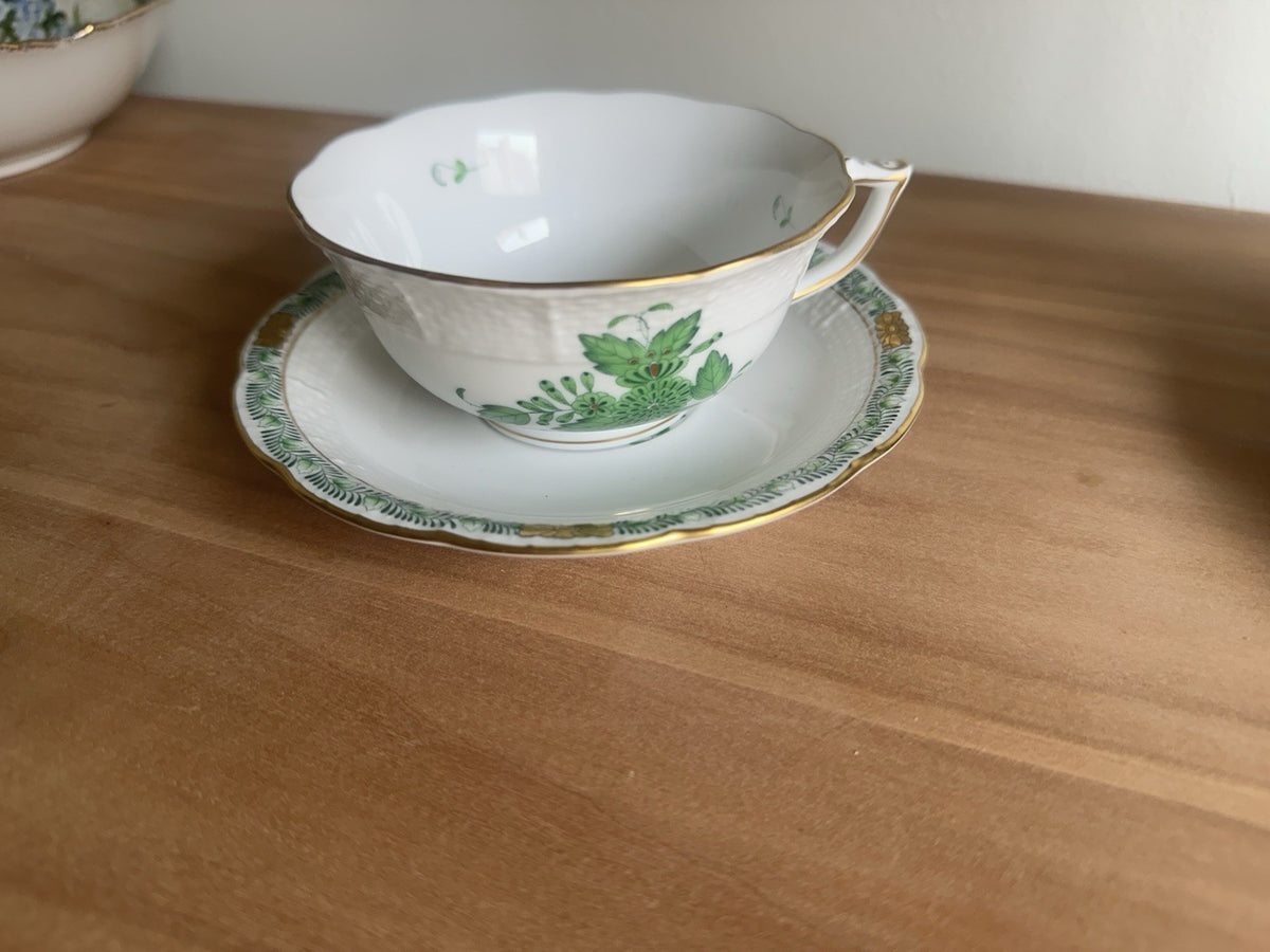 Vintage Herend Hungary Indian Basket Hand-Painted Teacup & Saucer Set - Image 1
