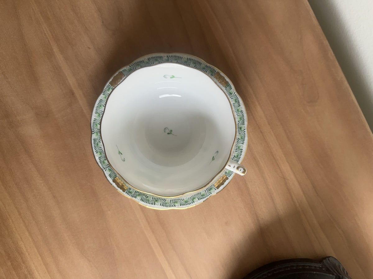 Vintage Herend Hungary Indian Basket Hand-Painted Teacup & Saucer Set - Image 3