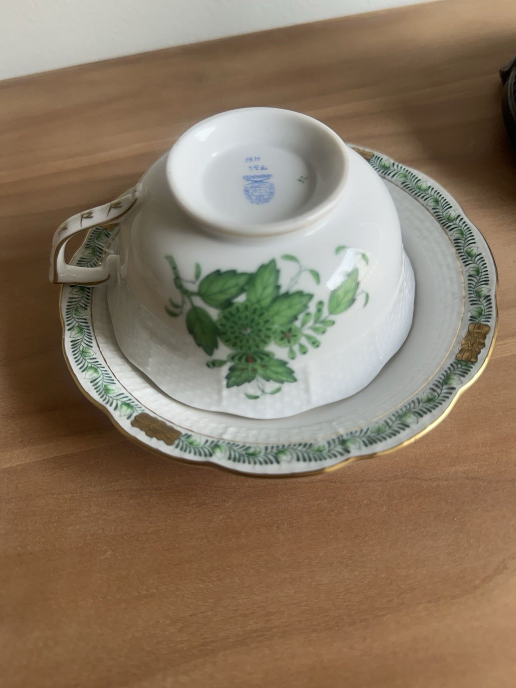 Vintage Herend Hungary Indian Basket Hand-Painted Teacup & Saucer Set - Image 8