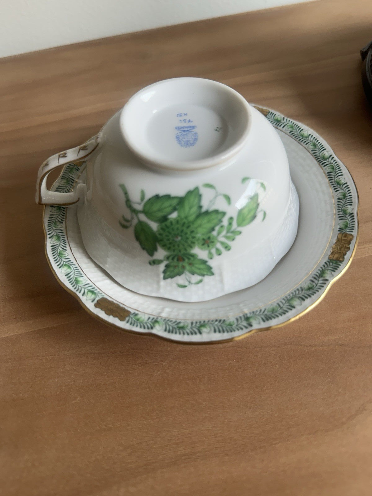 Vintage Herend Hungary Indian Basket Hand-Painted Teacup & Saucer Set - Image 8
