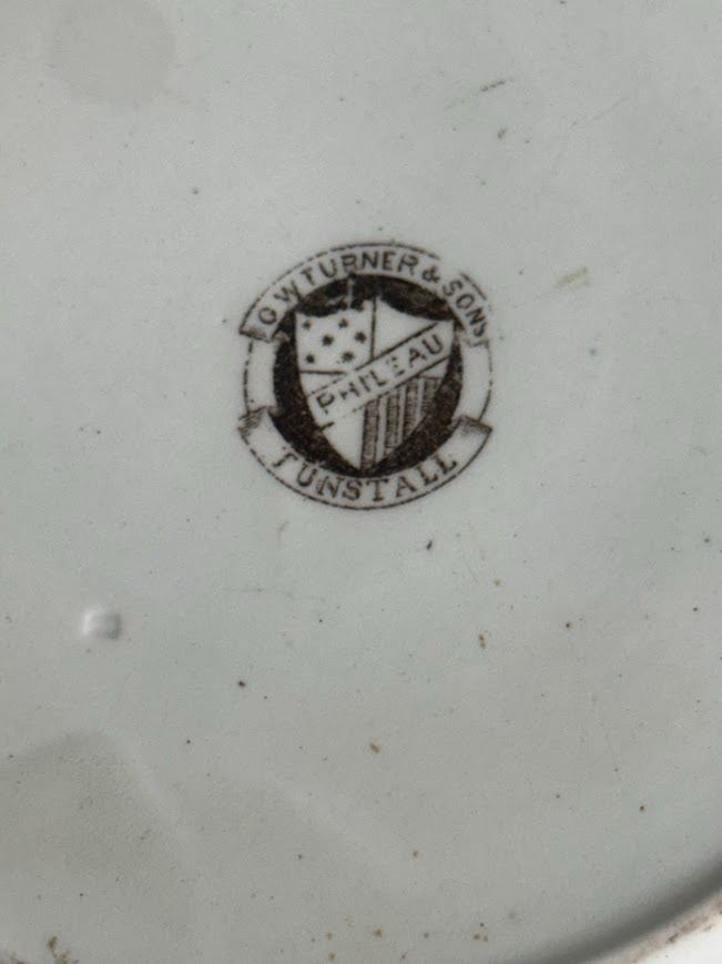 Antique 1880's brown transferware plate in the "Phileau" pattern by G.W. Turner & Sons of Tunstall, England - Image 3