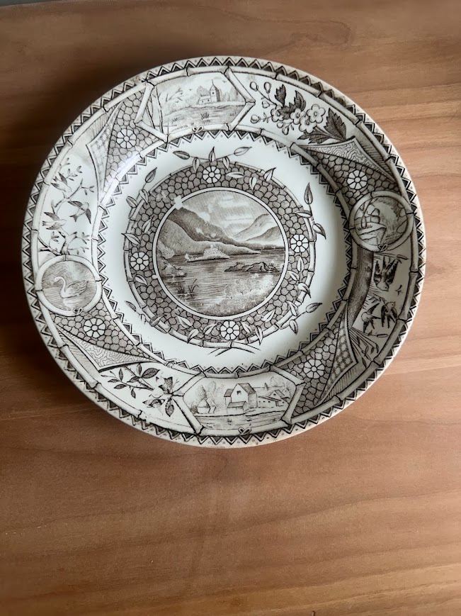Antique 1880's brown transferware plate in the "Phileau" pattern by G.W. Turner & Sons of Tunstall, England - Image 1