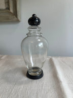 Glass Apothecary Jar with Black Painted Wooden Stopper and Base Vintage - Image 1