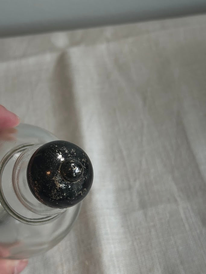 Glass Apothecary Jar with Black Painted Wooden Stopper and Base Vintage - Image 2