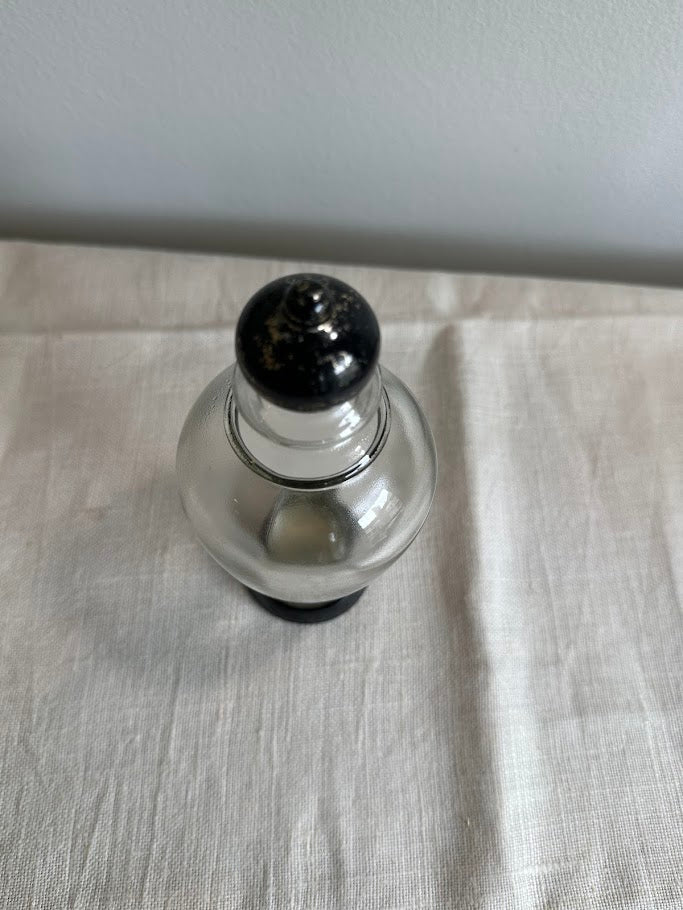 Glass Apothecary Jar with Black Painted Wooden Stopper and Base Vintage - Image 3
