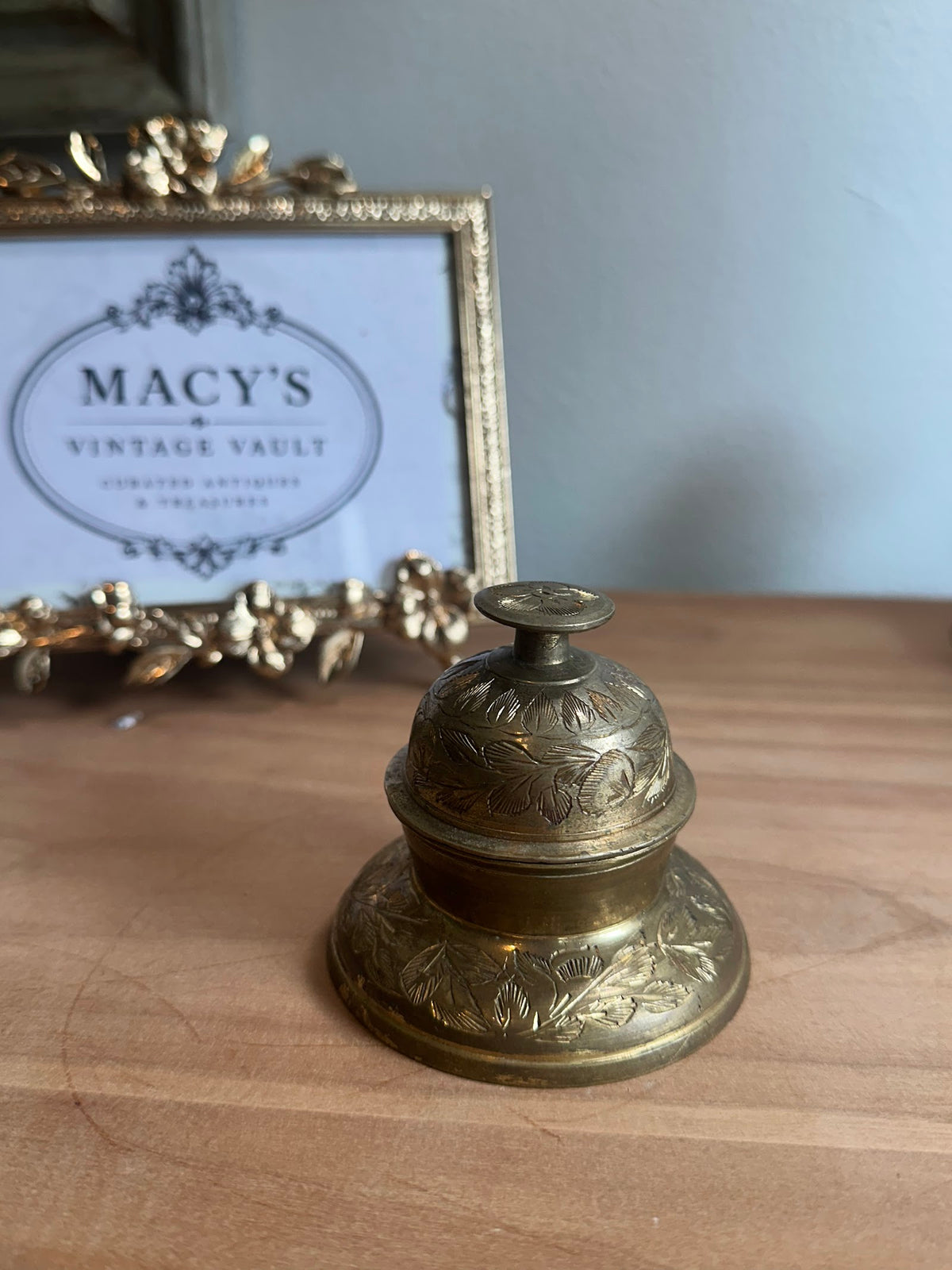 Vintage Engraved Brass Hotel Desk Bell - Made in Japan - Image 1