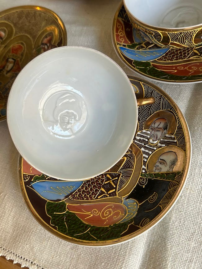 Vintage Japanese Satsuma Moriage Tea Set Gold Gilt Immortals Arhats 15+ Piece - Image 5