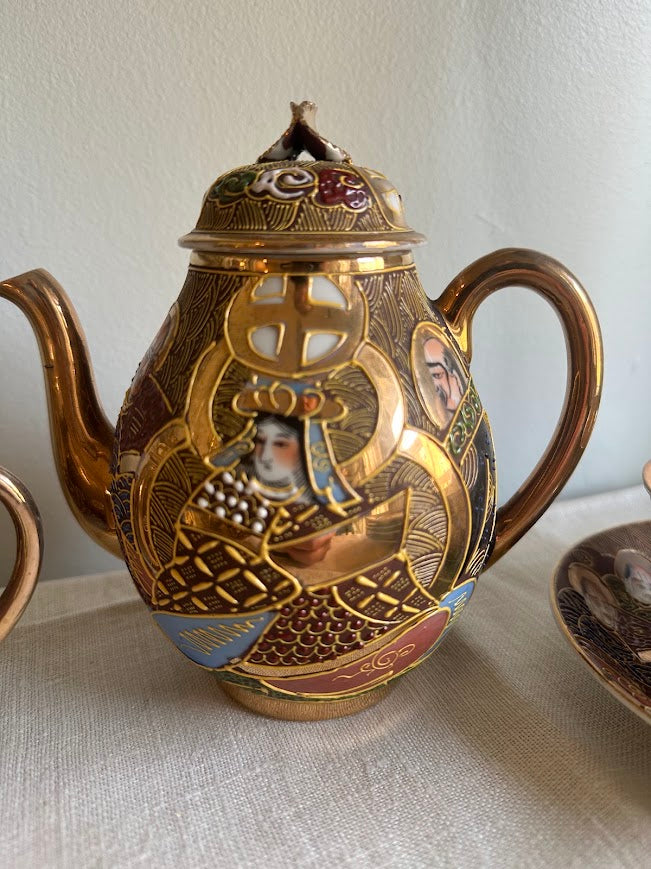 Vintage Japanese Satsuma Moriage Tea Set Gold Gilt Immortals Arhats 15+ Piece - Image 10