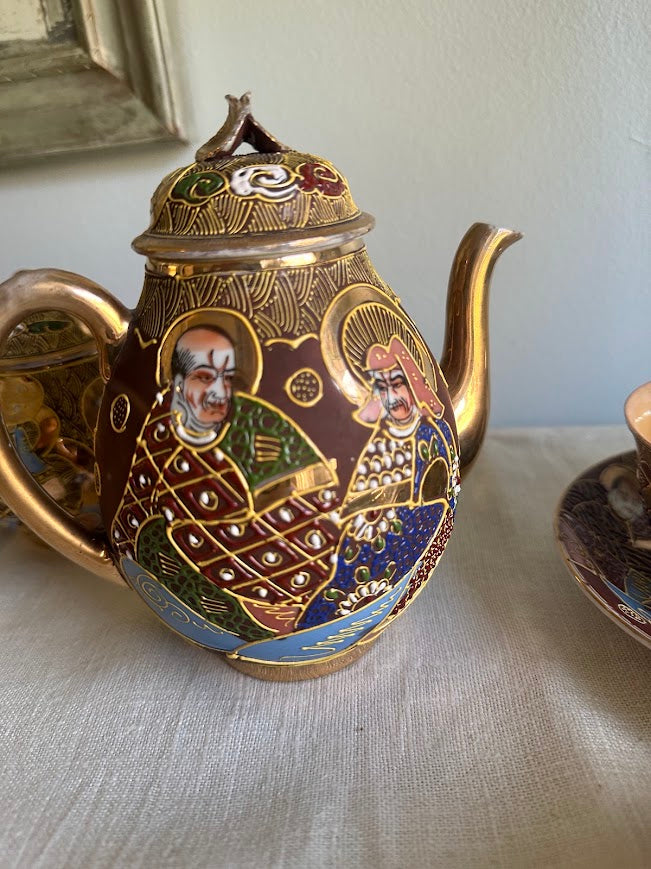 Vintage Japanese Satsuma Moriage Tea Set Gold Gilt Immortals Arhats 15+ Piece - Image 11