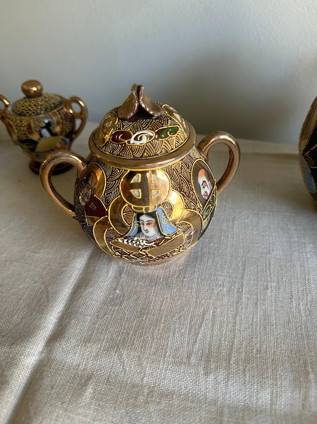 Vintage Japanese Satsuma Moriage Tea Set Gold Gilt Immortals Arhats 15+ Piece - Image 12