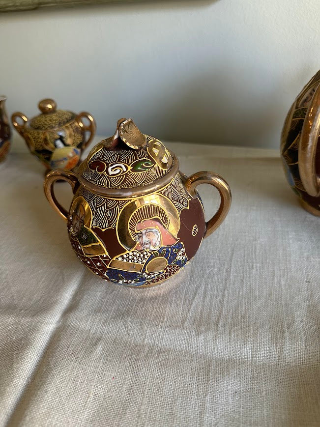 Vintage Japanese Satsuma Moriage Tea Set Gold Gilt Immortals Arhats 15+ Piece - Image 13