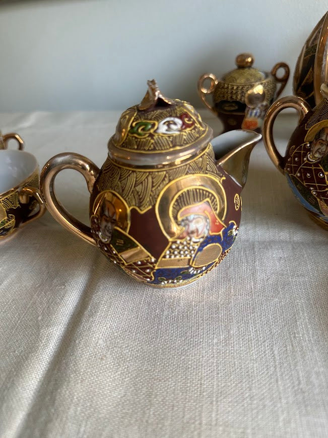 Vintage Japanese Satsuma Moriage Tea Set Gold Gilt Immortals Arhats 15+ Piece - Image 15