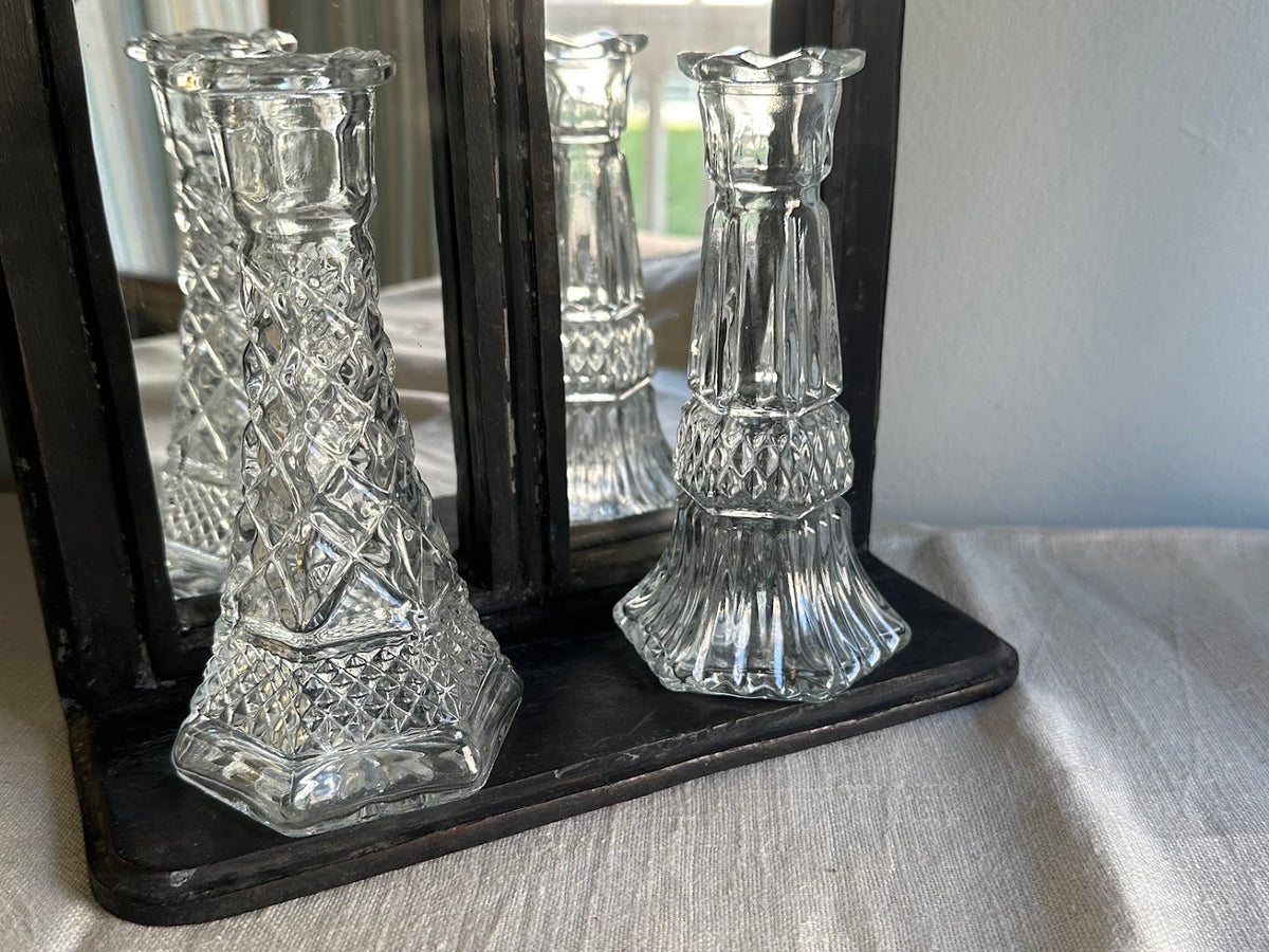 Clear Glass Candlesticks Set of 2 Decorative Vintage Style - Image 1