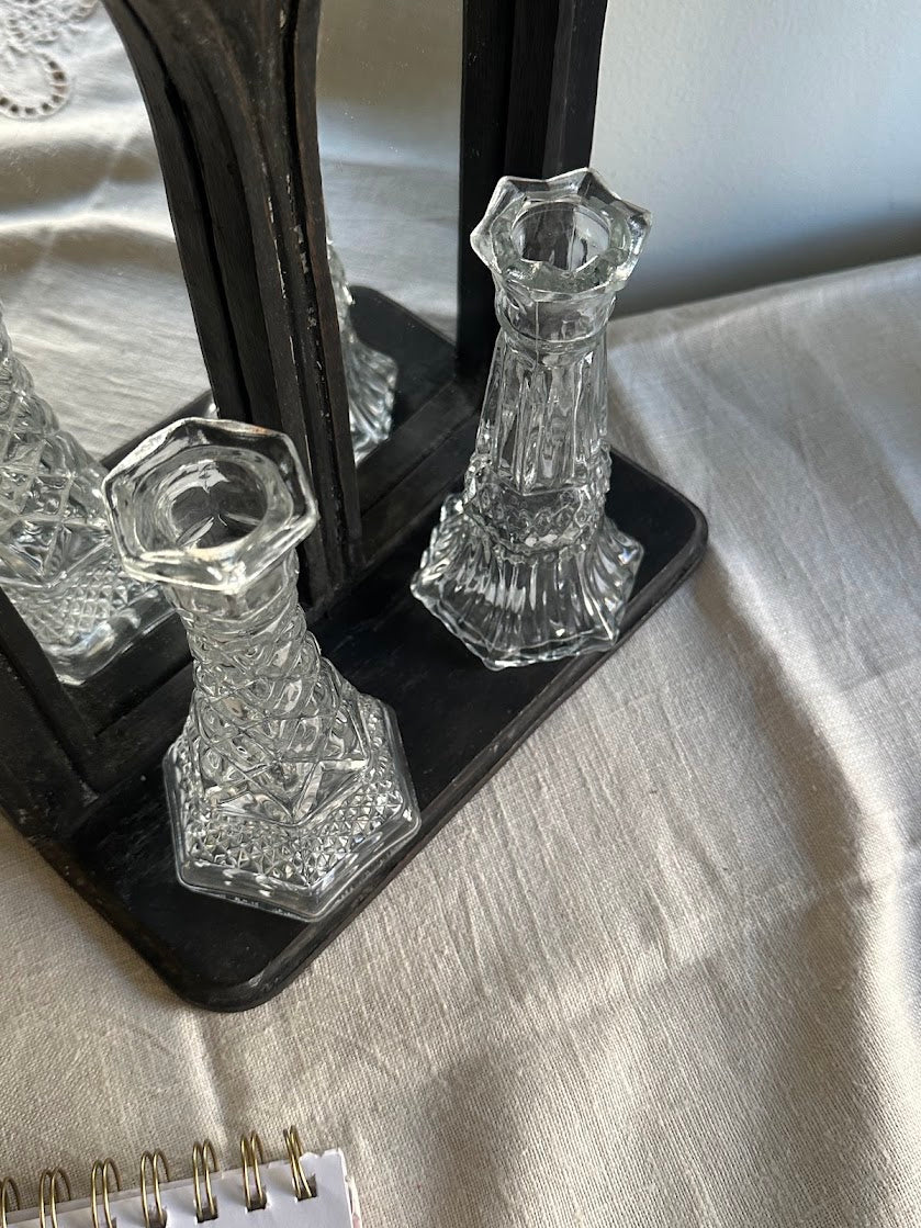 Clear Glass Candlesticks Set of 2 Decorative Vintage Style - Image 2
