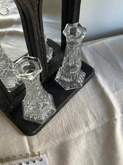 Clear Glass Candlesticks Set of 2 Decorative Vintage Style - Image 2