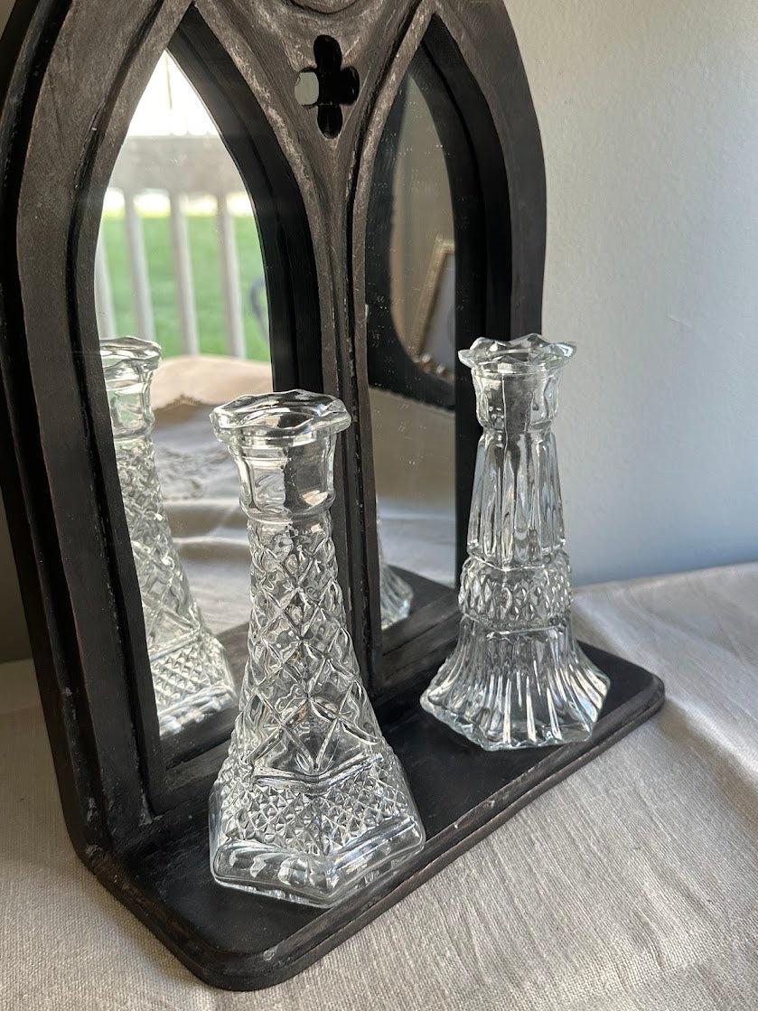 Clear Glass Candlesticks Set of 2 Decorative Vintage Style - Image 3
