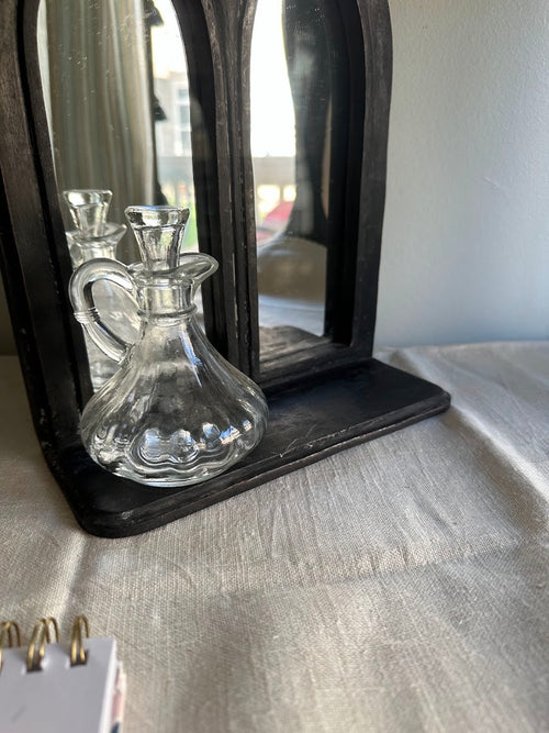 Clear Glass Cruet with Fluted, Scalloped Base and Stopper - Image 1