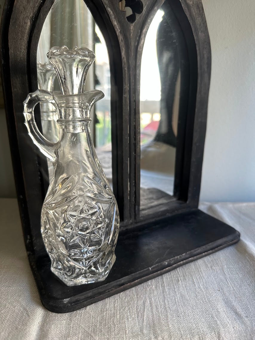 Clear Glass Cut Glass Bottle with Stopper and Handle Vintage - Image 1
