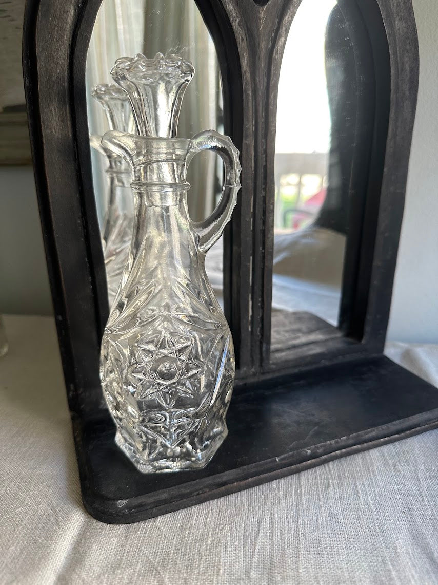 Clear Glass Cut Glass Bottle with Stopper and Handle Vintage - Image 2